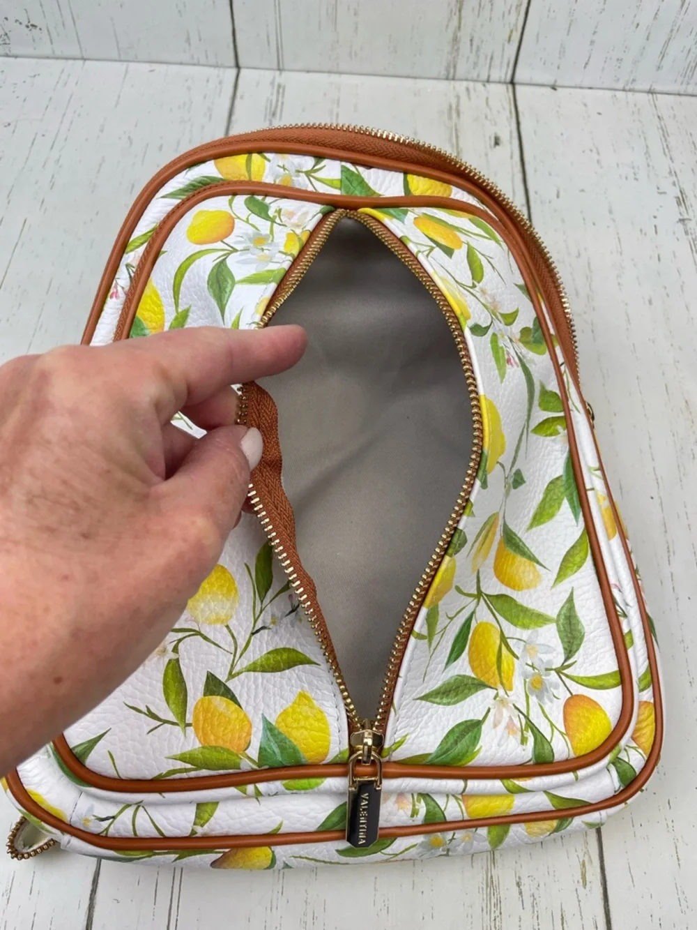 Valentina Pebble Leather Backpack/Sling Bag *Lemon Print *Made In Italy 🍋🇮🇹‎